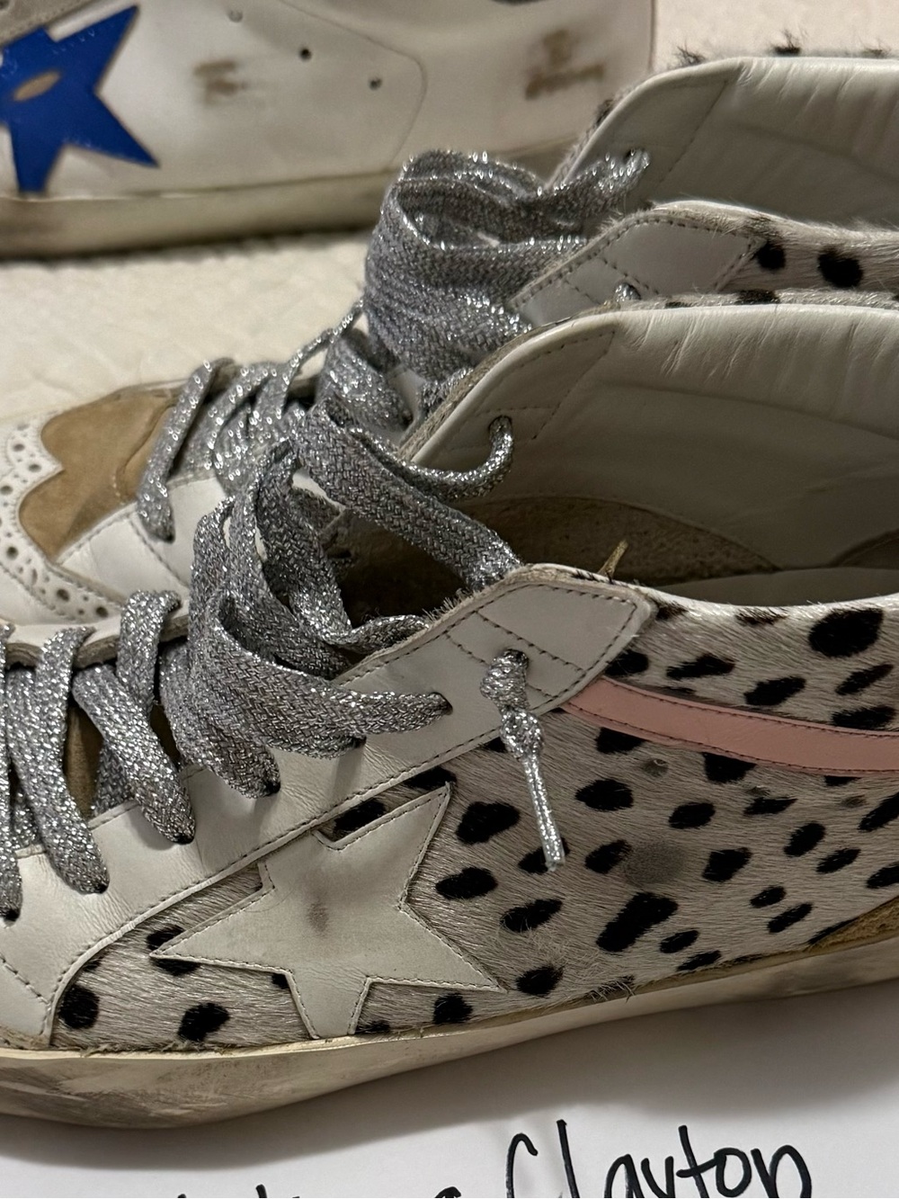 Golden Goose mid-star Silver Laced White Pony Sneakers